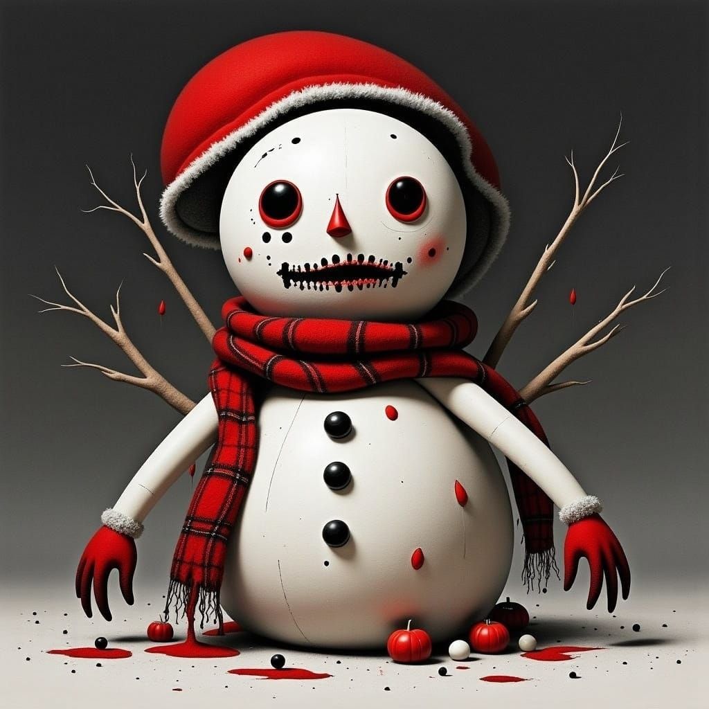 Grungy Zombie Snowman in Surreal 3D Style
