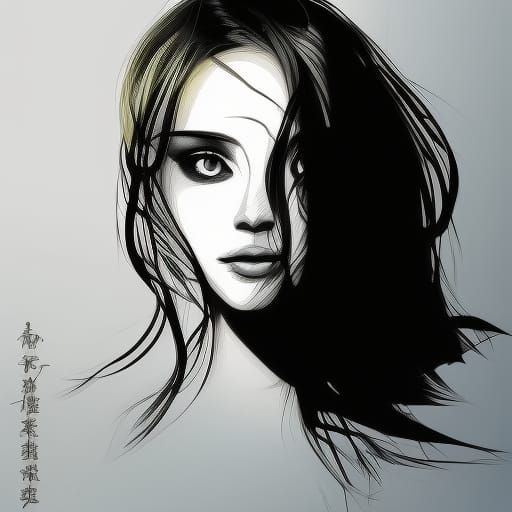 Anime Female Face in Gouache Watercolor Style