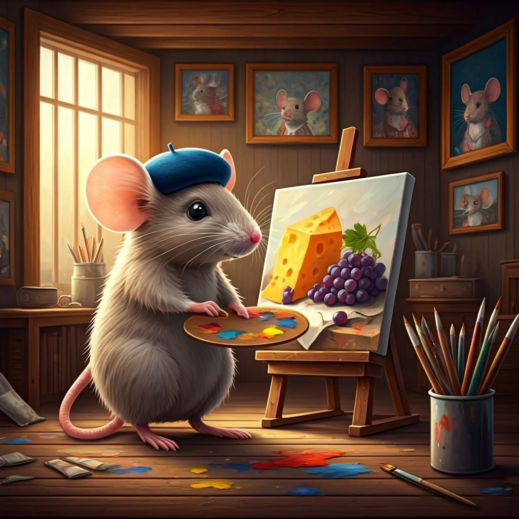 Mouse Painter Creates Charming Still Life Swiss Cheese Maste...