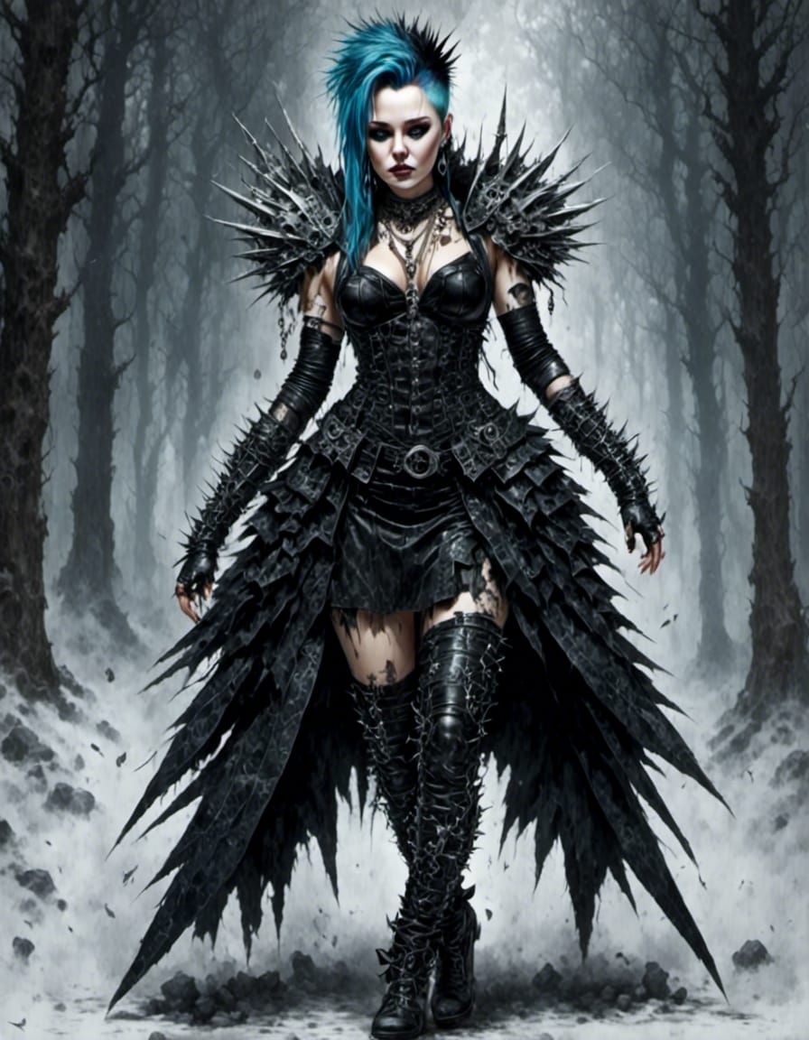 Curvy Metalhead Woman with Spiked Jewelry