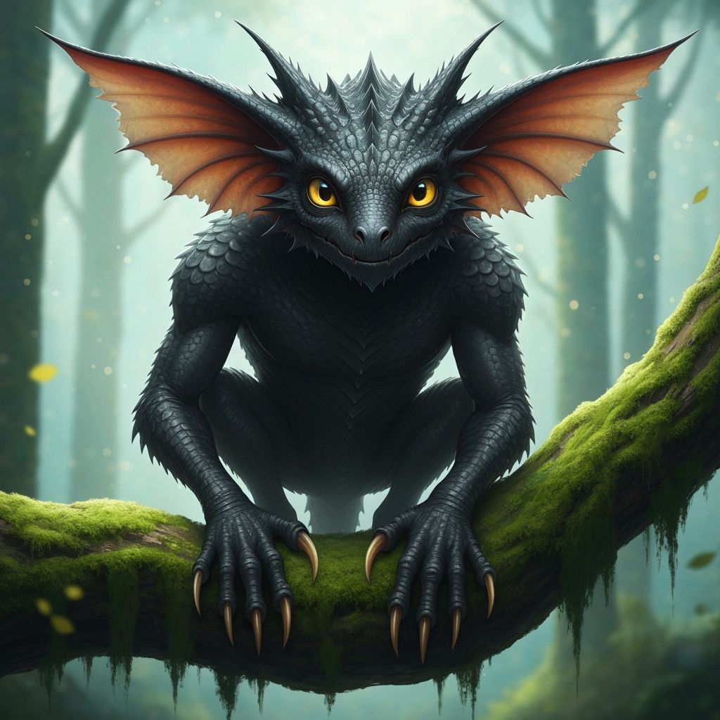 Giant Black Dragon in Forest Cinematic Fantasy Illustration