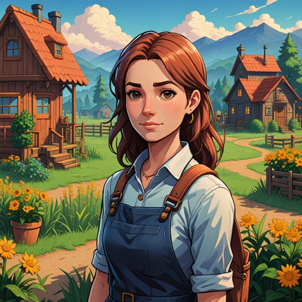 Rustic Farm Girl in Morning Glow