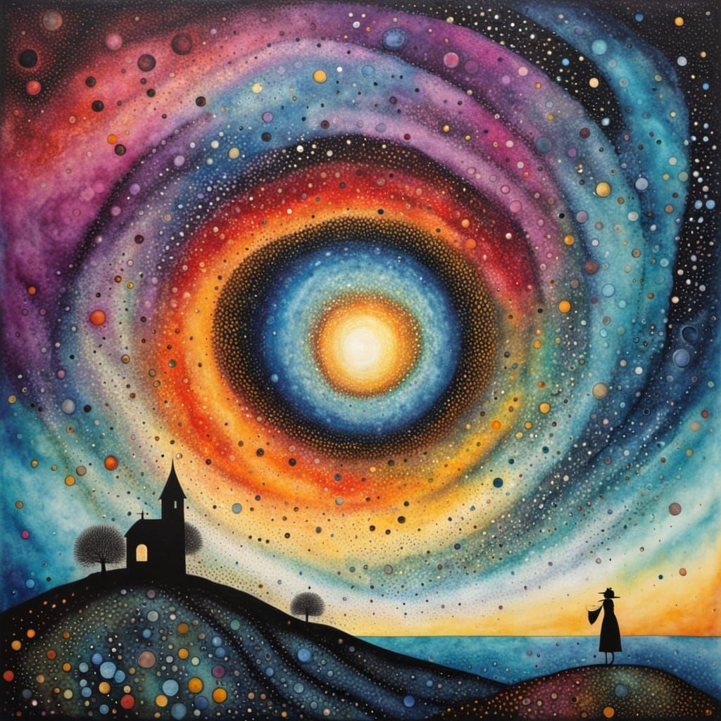 Cosmic Vortex Pointillist Starscape in Vibrant Colors