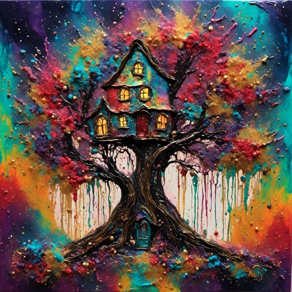 Tree House With Acrylic Paint Textures