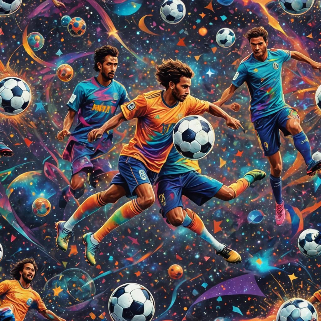 Astral Cosmic Soccer in Pablo Amaringo Style