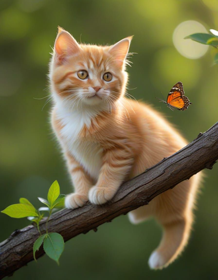 Intricate Wildlife Portrait of Orange Kitten in Golden Light