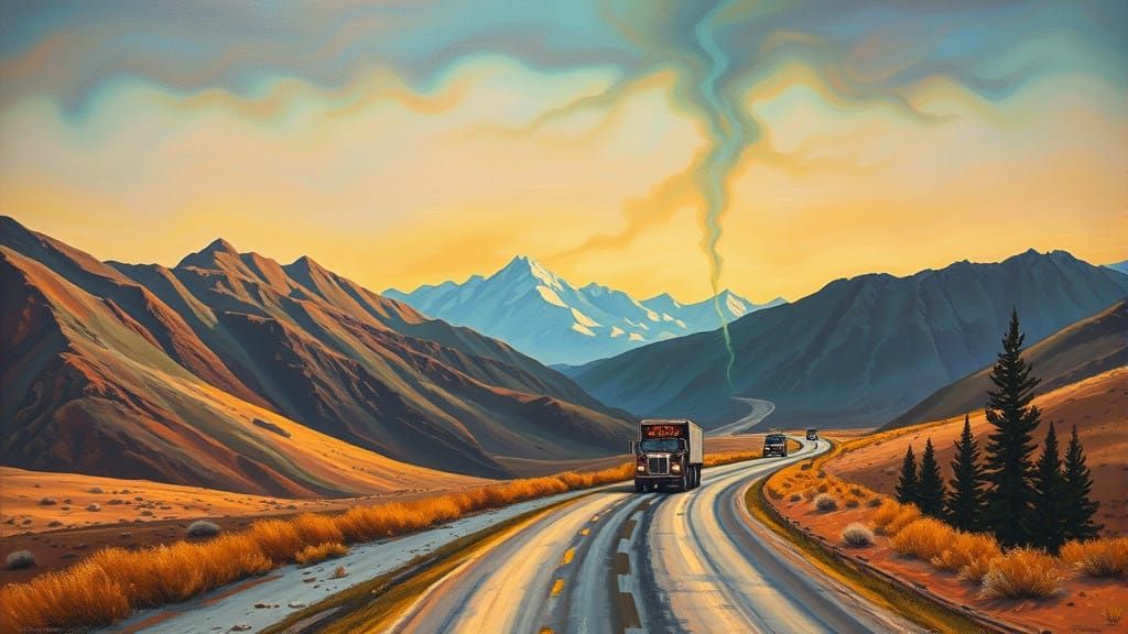 Surrealist Truck Driver Descends the Great Divide