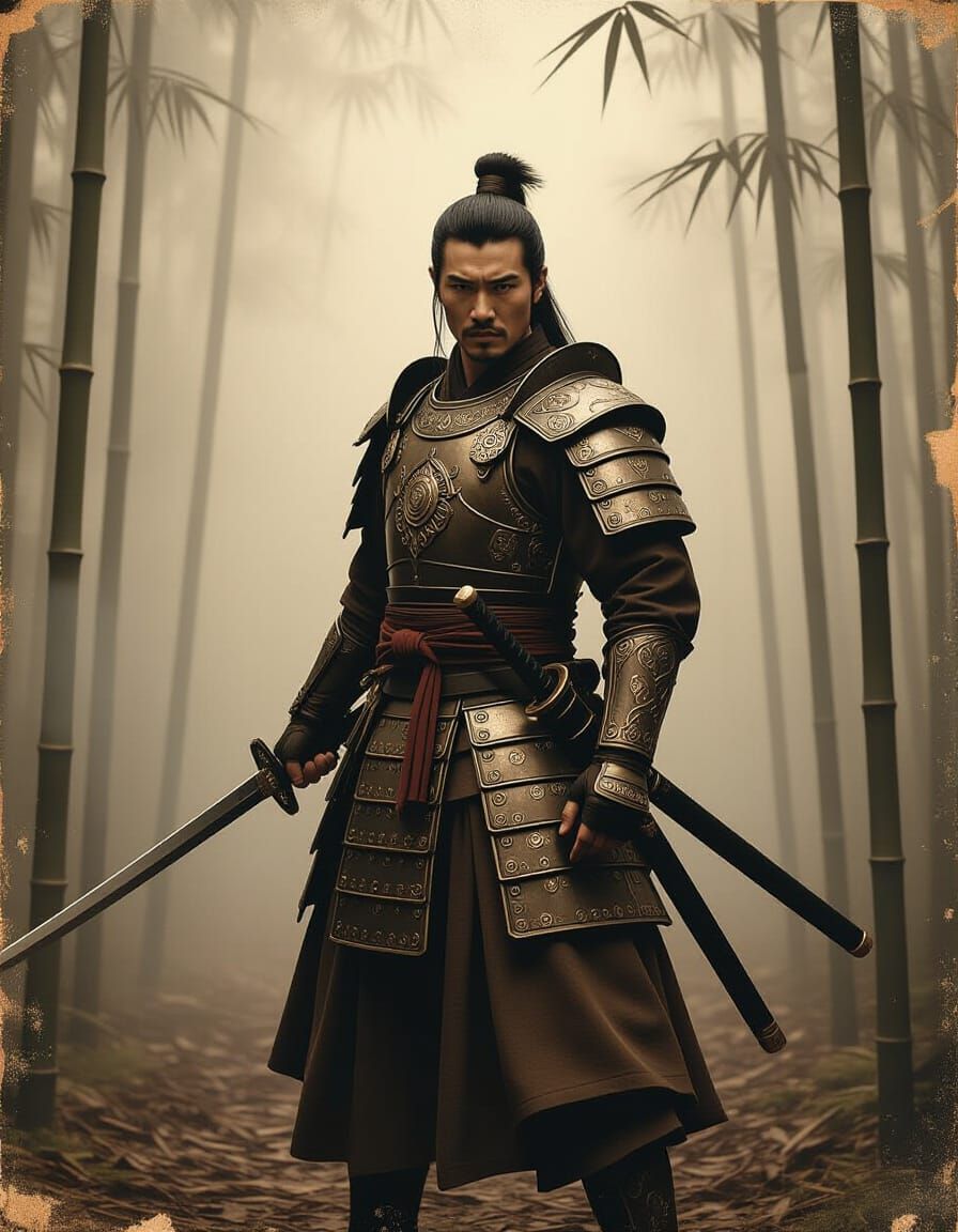 Lone Warrior in Sepia Film Noir Style