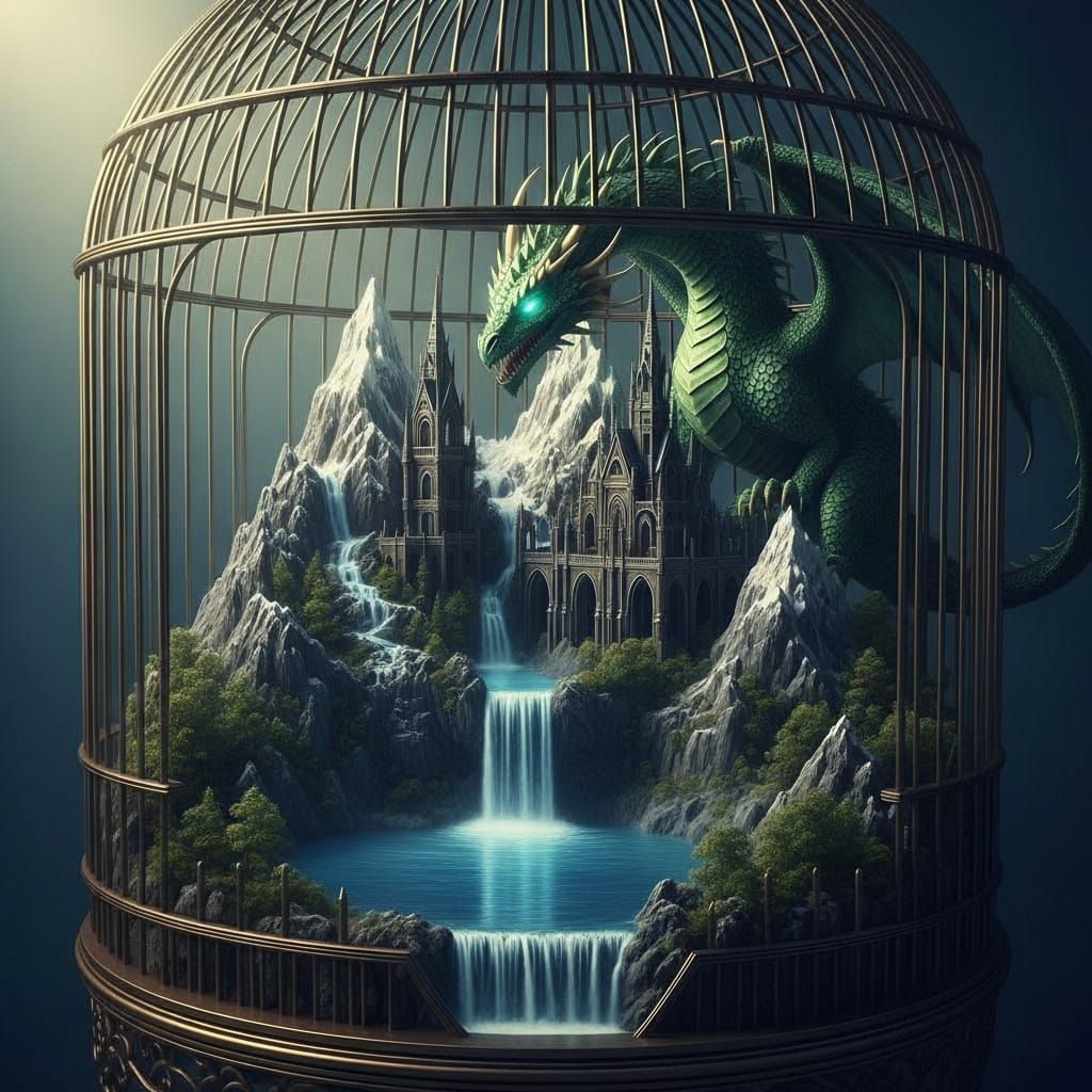 Dragon Guards Miniature World Inside Ancient Birdcage