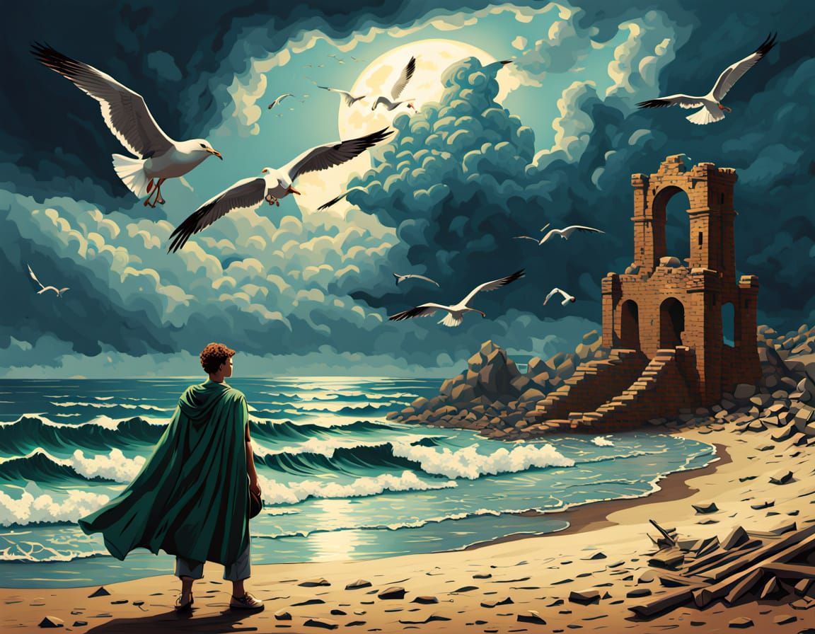 Teenage Boys in Capes Play Baseball on Beach