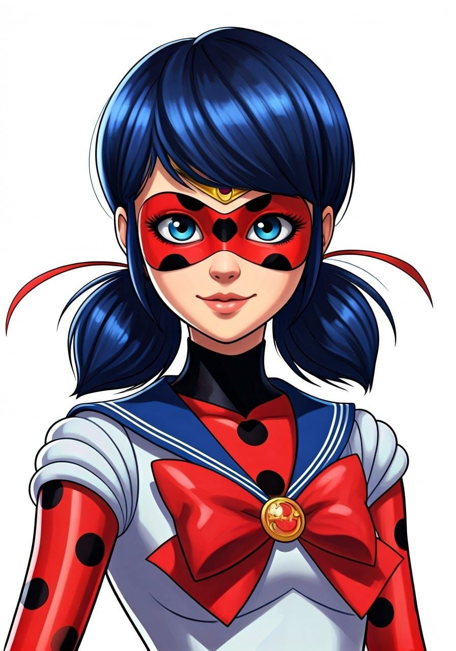 Ladybug Meets Sailor Moon in Comics Style