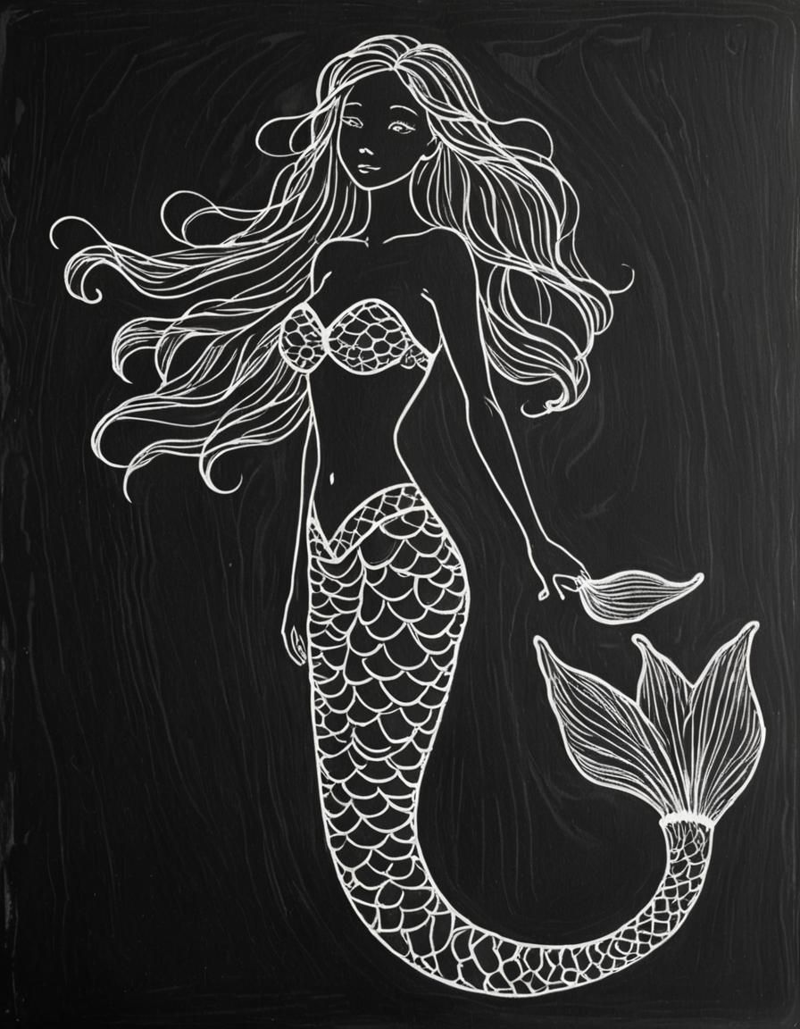 Mermaid Silhouette: Chalk Outline on Blackboard