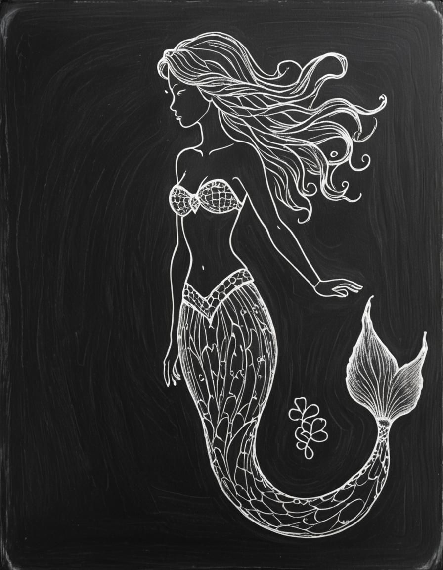 Mermaid Silhouette in Chalk Outline
