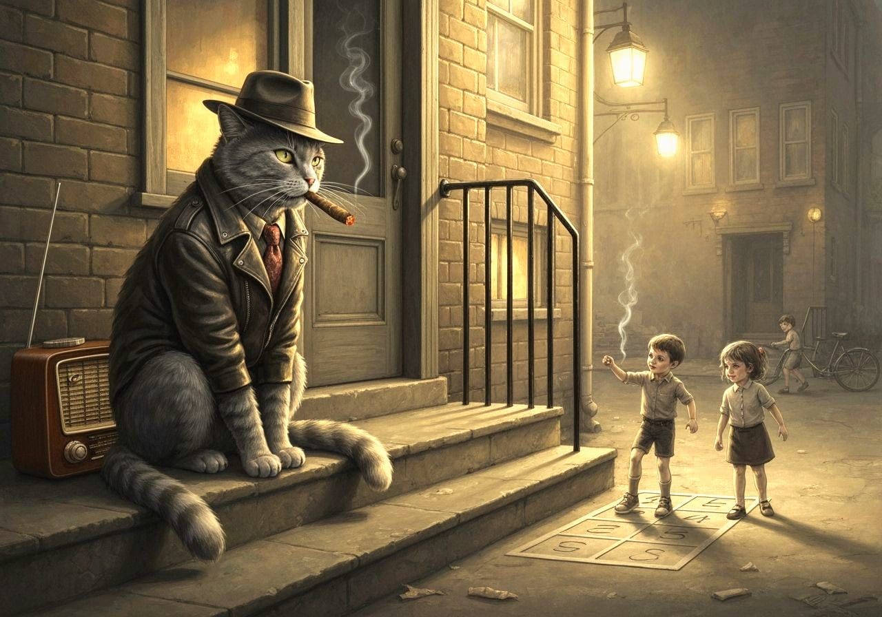 Alley Cat in Color Pencil Style, Sepia Tones