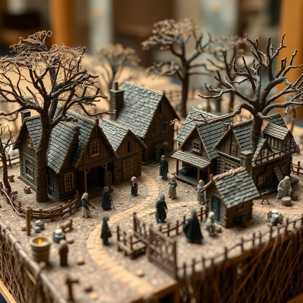 Salem Witch Trials Diorama Crafted from String