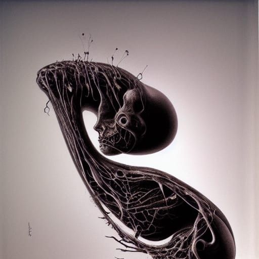Biomechanical Fetus in Dark Surrealist Style