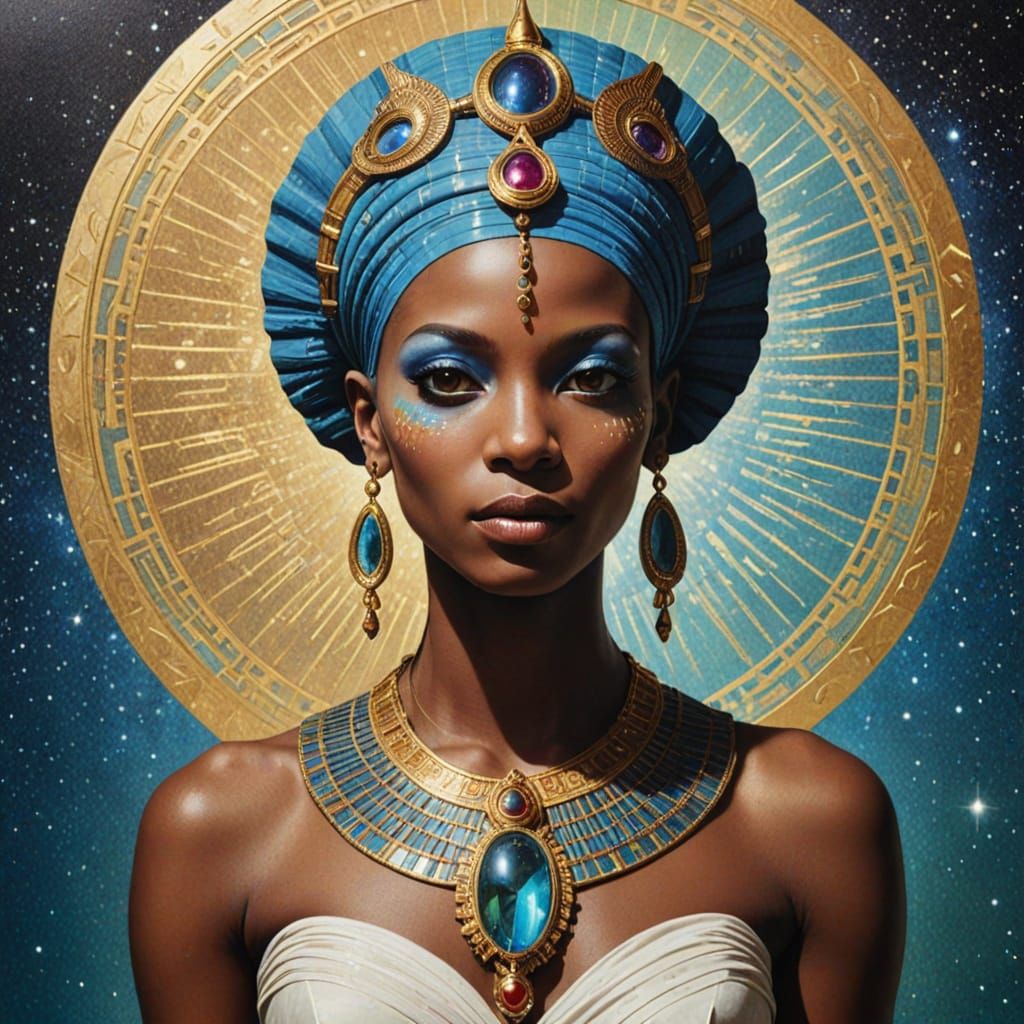 Ethereal Alien Princess in Holographic Tempera Style