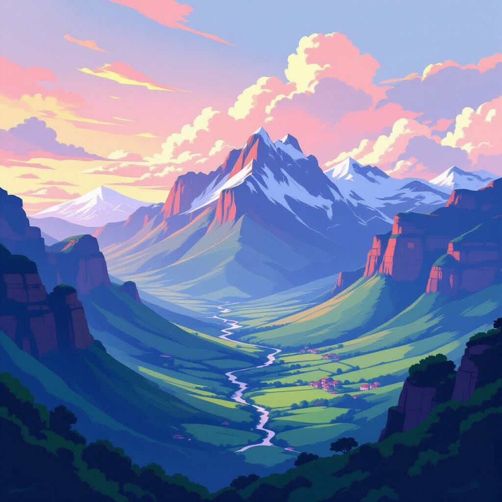 Drakensberg Landscape in Oriental Style