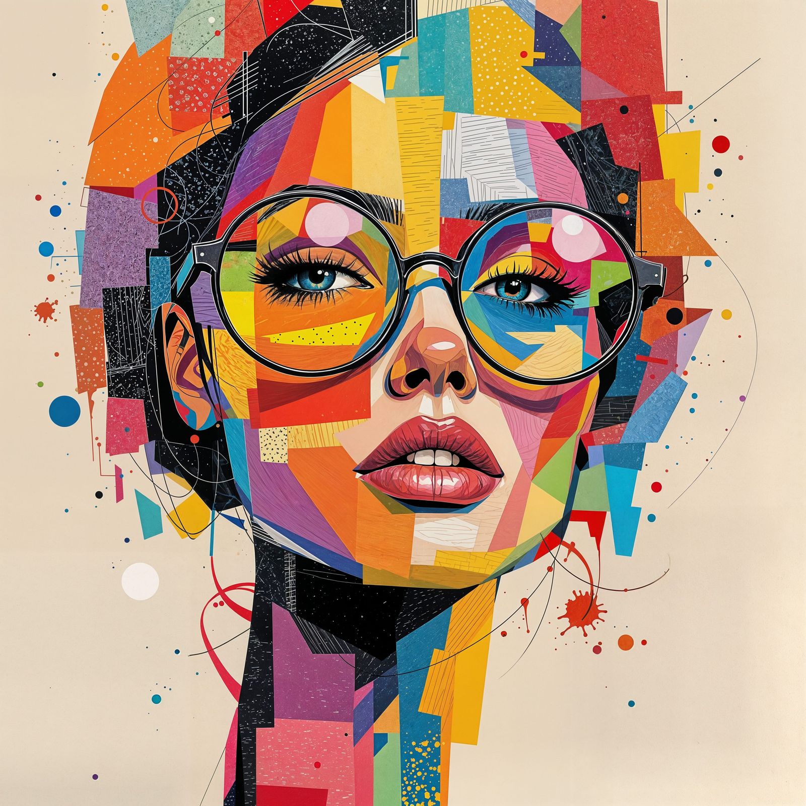Vibrant Abstract Portrait in Impressionistic Collage Style
