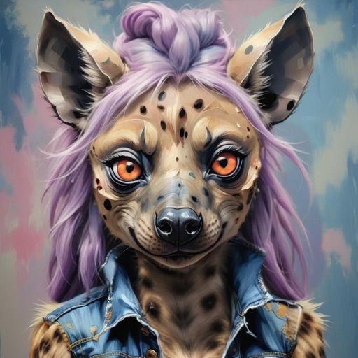 Furry She-Hyena in Denim, Lavender Hair, and Soft Eyes