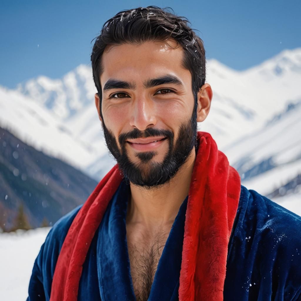 Serene Man in Winter Landscape, Impressionist Oil Painting