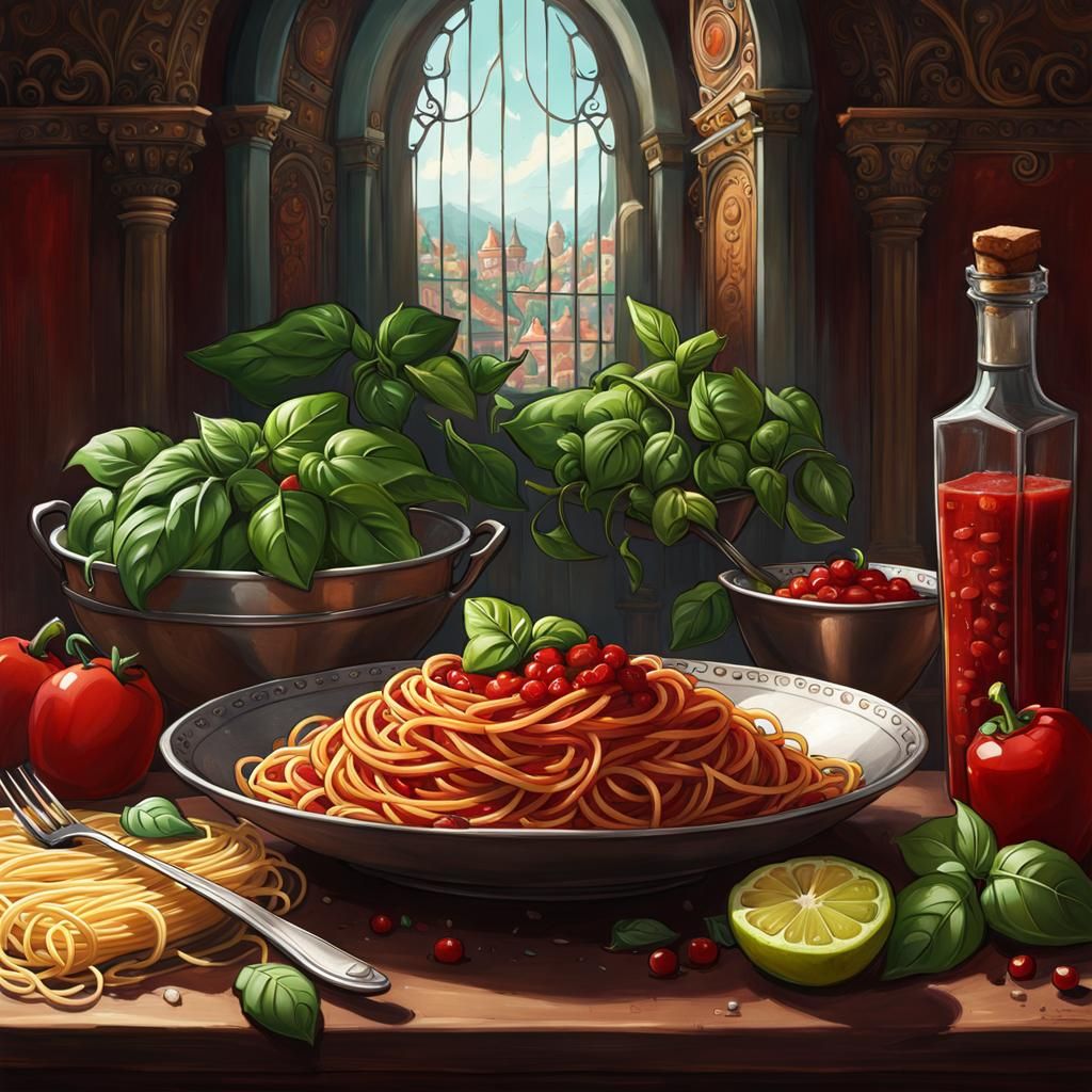 Spaghetti with Red Sauce in Fantasycore Style