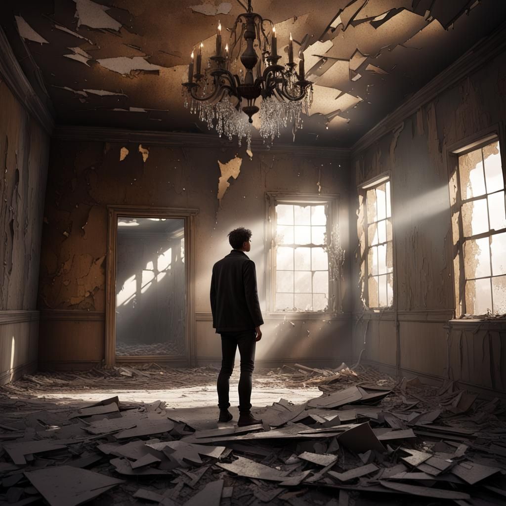 Abandoned Room: Hyperrealistic Digital Art in Golden Hour