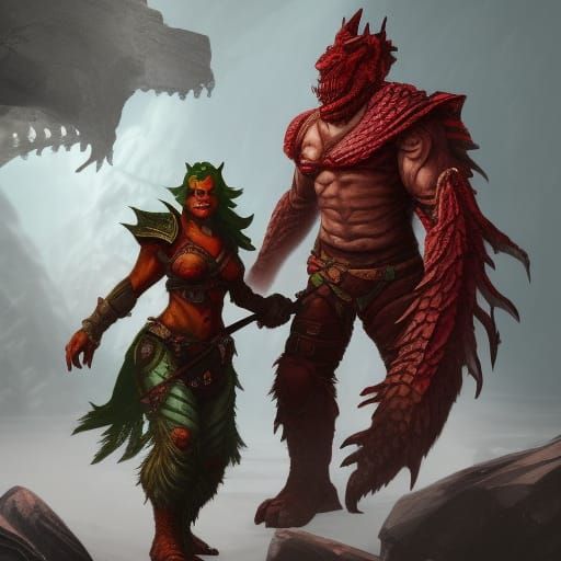 Dragonborn and Half-Orc Fantasy Concept Art