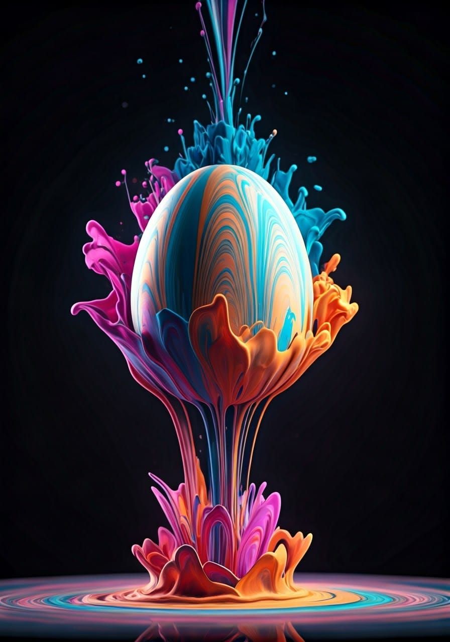 Vibrant Easter Egg Unfolds in Swirling Paint