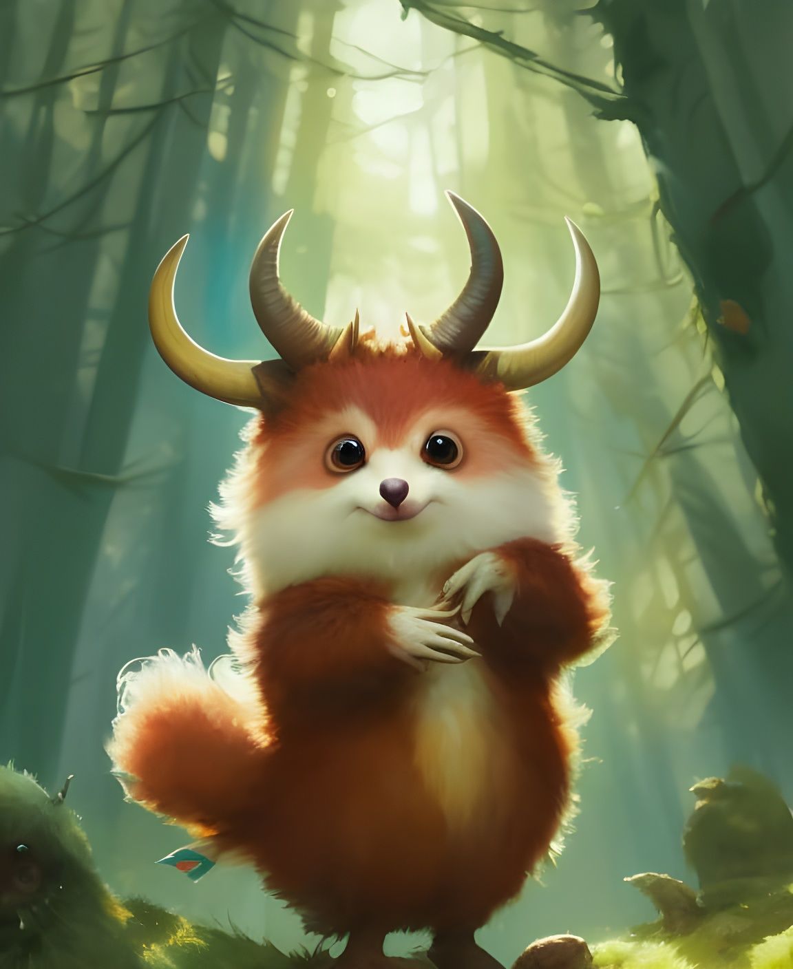 Cute Horned Woodland Creature Digital Illustration