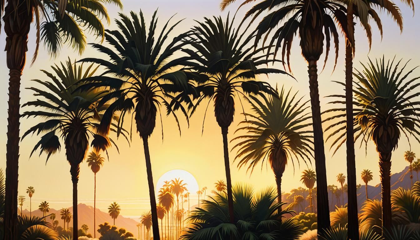 Golden Hour Palm Trees in California Landscape