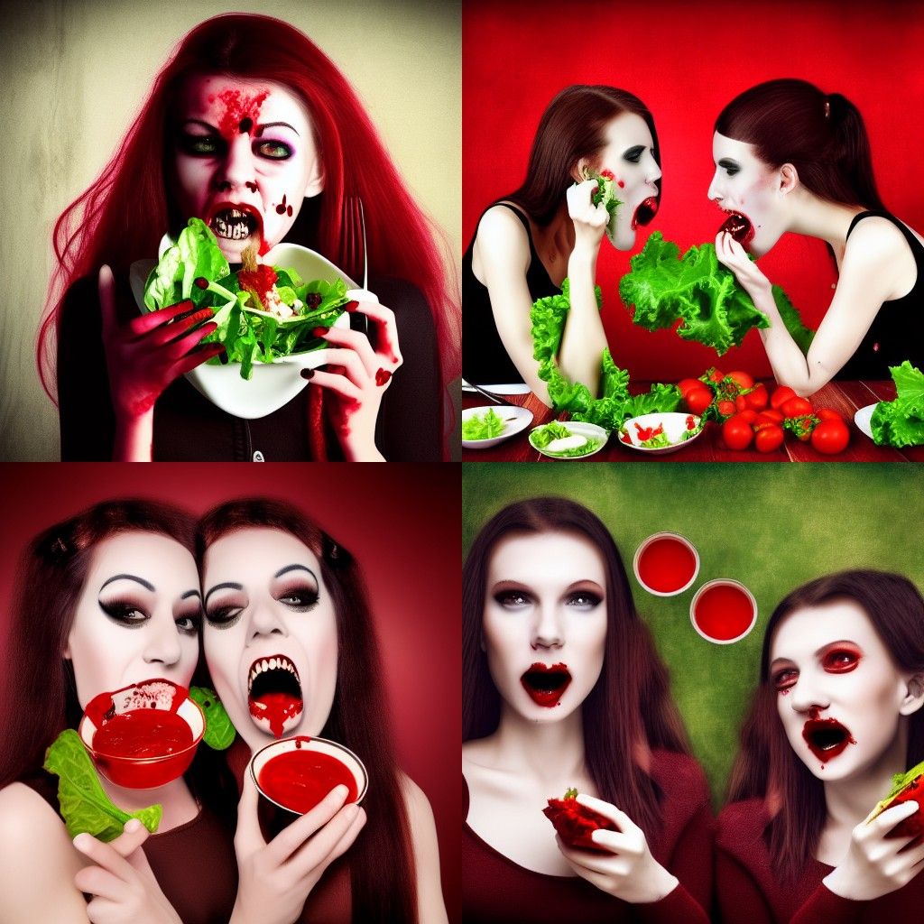 Vampires Eating Blood Salad in Digital Surrealism