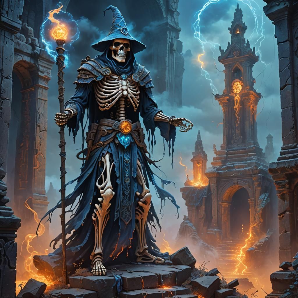 Mystical Skeleton Wizard on Ancient Ruins