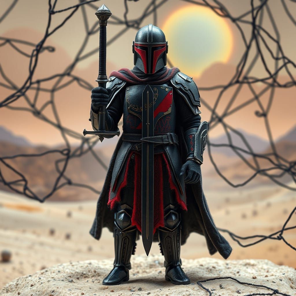 Mandalorian Templar Knight in Regal Felted Wool Art