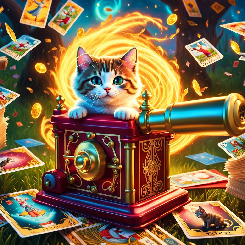 Cat and Tarot Cards in Maximalist Digital Art