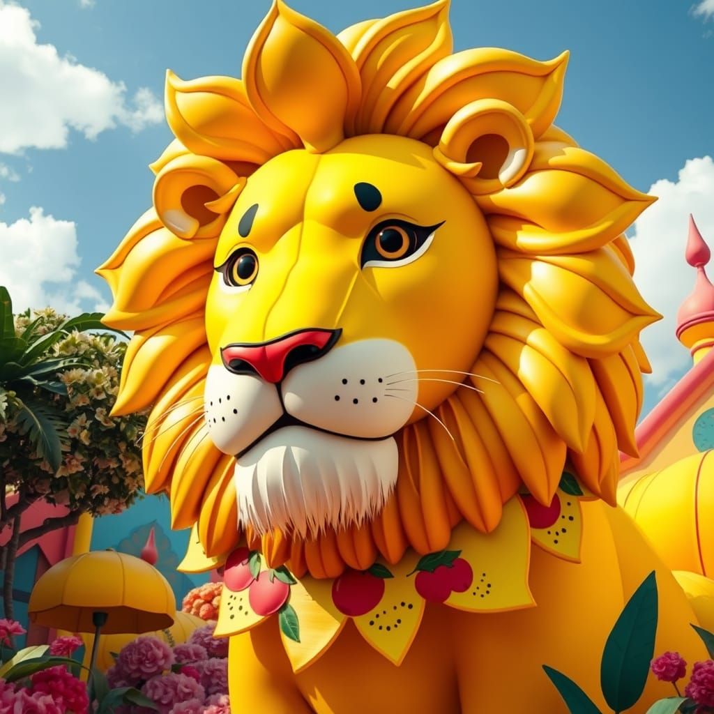 Giant Lemon Lion in Pop Surrealist Style