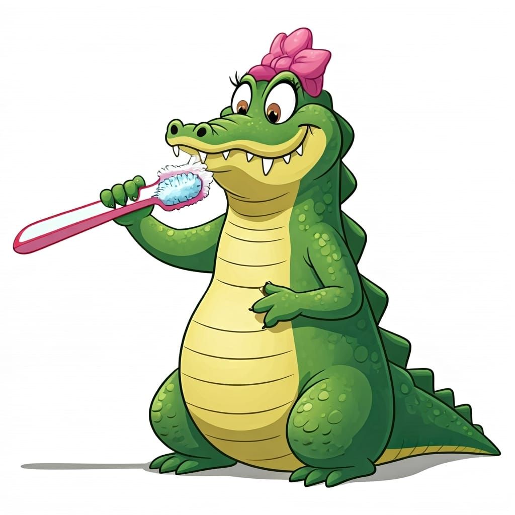 Cartoon Crocodile Brushing Teeth
