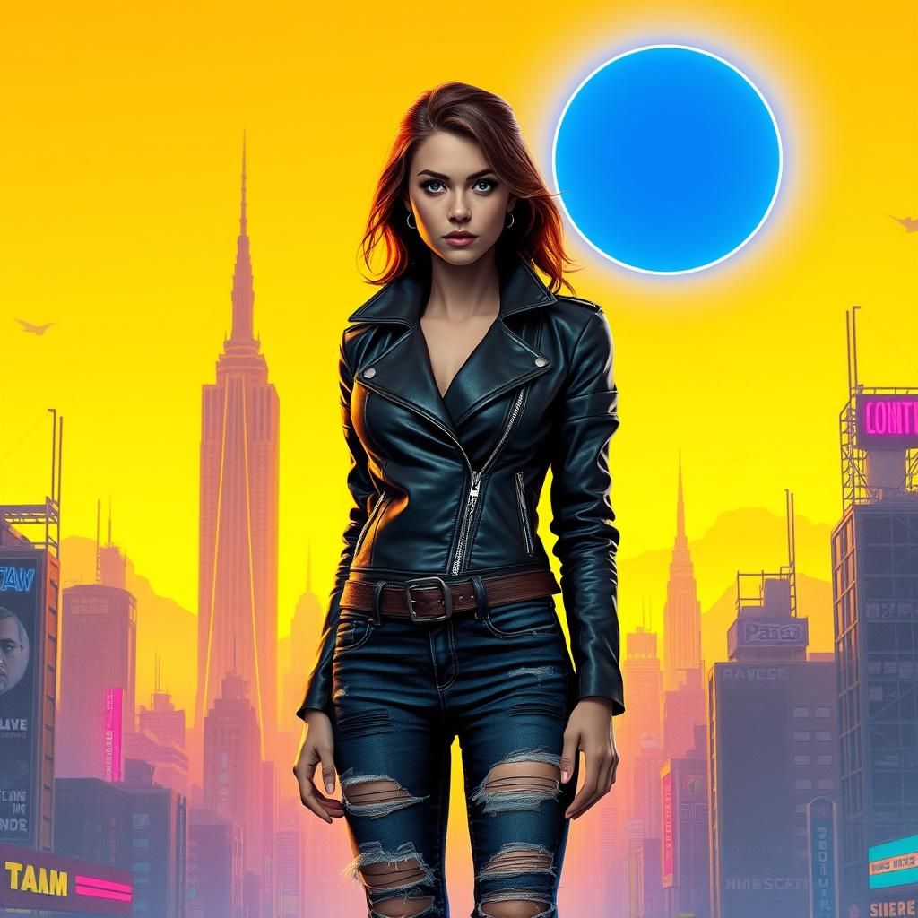 Synthwave Woman in Retro-Futuristic Cityscape