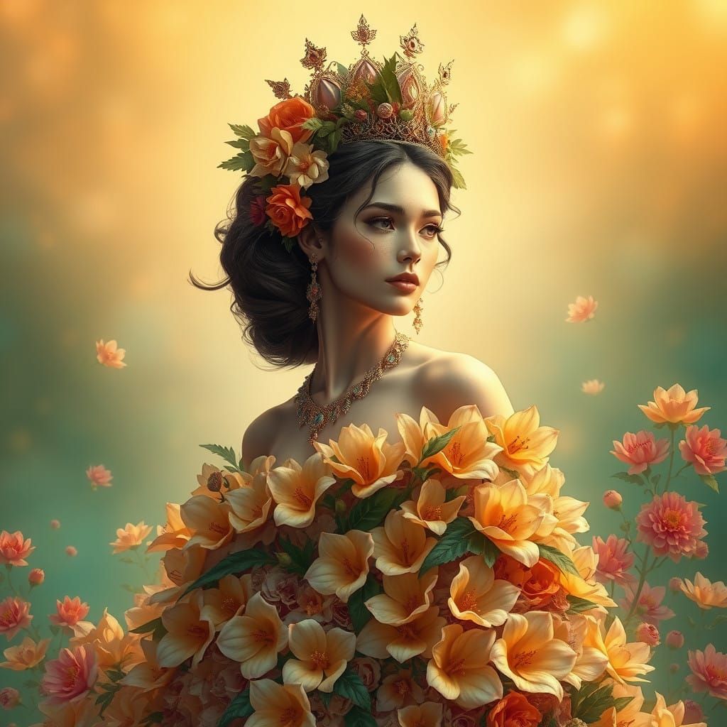 Regal Woman in Florid Fantasy Attire