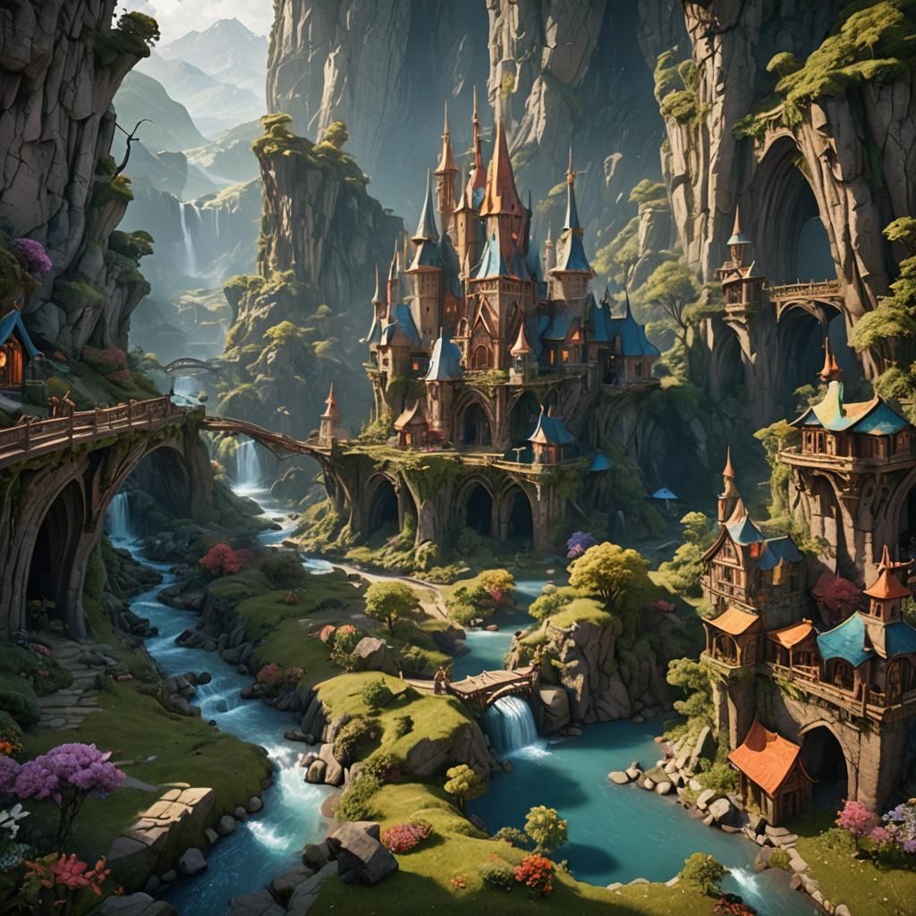 Detailed Matte Painting of a Fairy Valley