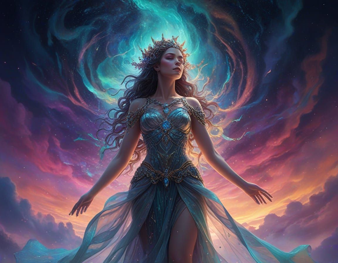 Goddess Gaia Balancing Entropy and Synergy in Surrealism