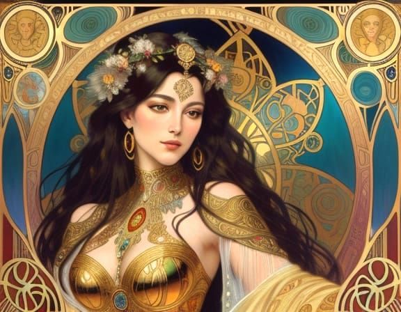 Art Nouveau Woman in Oil Painting