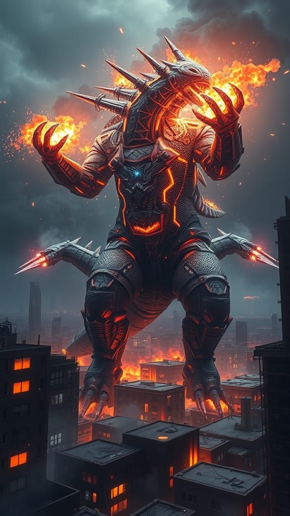 Futuristic Biomechanical Kaiju Unleashes Plasma Destruction