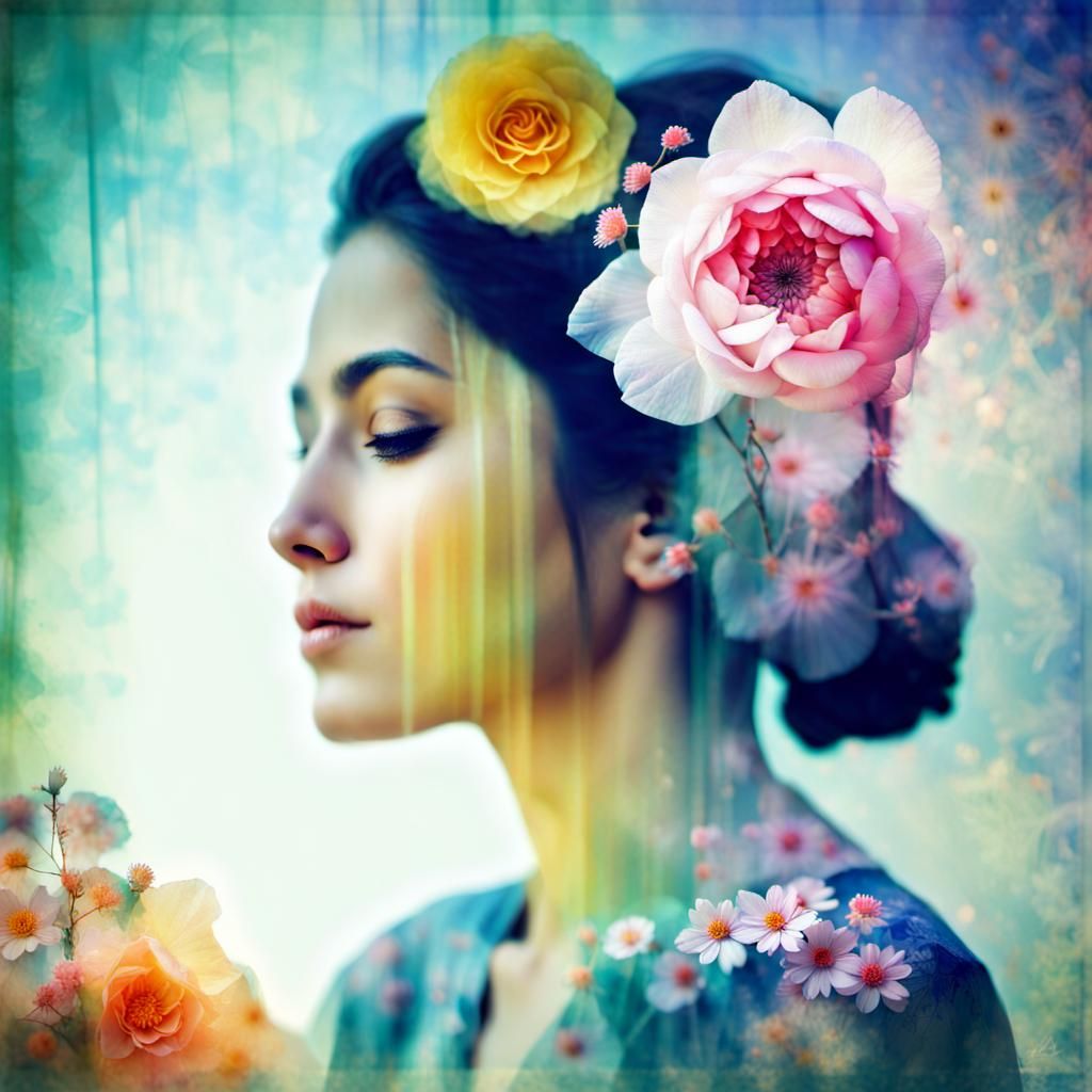 Floral Double Exposure Portrait of a Woman