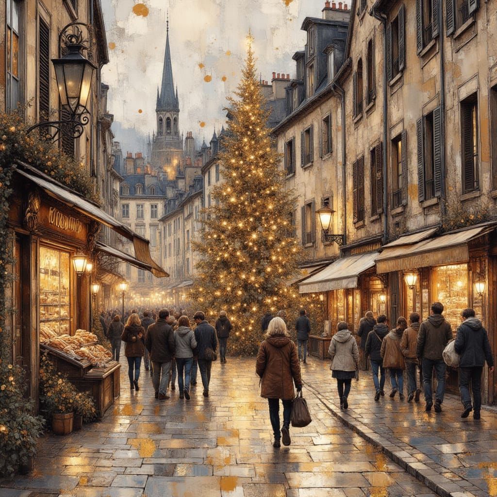 Christmas Market in Sarlat Folk Art Style