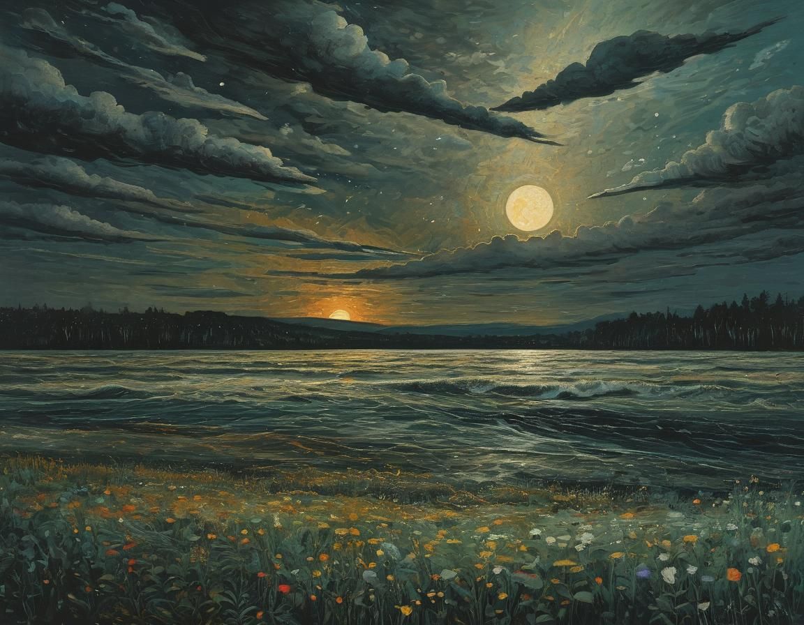 Abstract Storm Scene in Watercolor Style