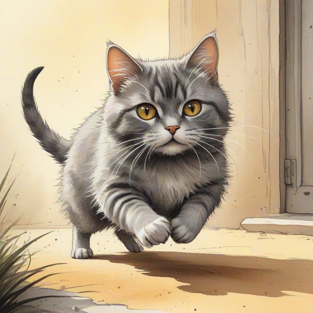 Cat Chasing Mouse in French Comic Book Style