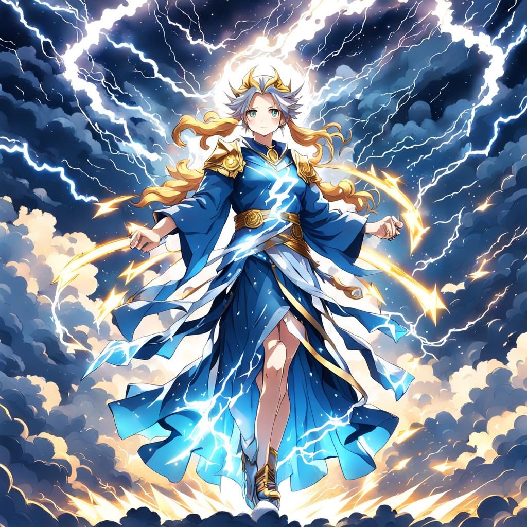 Zeus as Anime Girl in Sky with Lightning