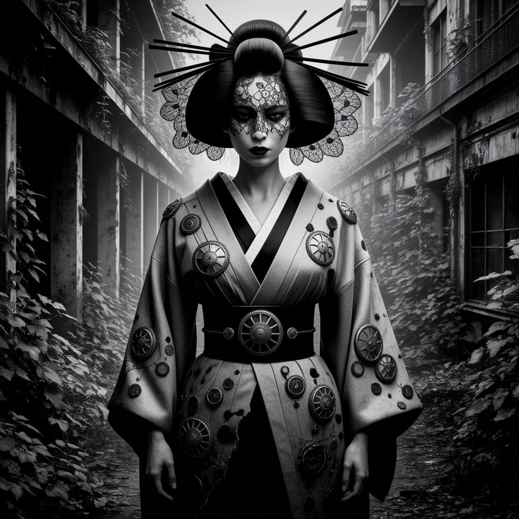 Geisha Warrior in Surreal Urban Decay