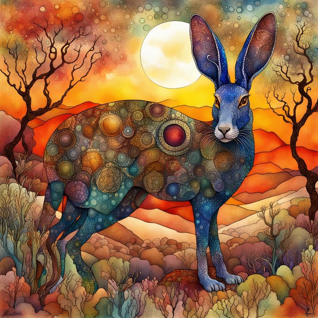 Armored Jackrabbit Scavenging in Wasteland, Alcohol Ink Styl...